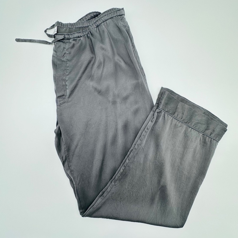 GiGi Womens 100% Silk Lounge Pants Charcoal Gray Drawstring Relaxed Cuffed Large